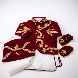 kids Maroon Embroidered Sherwani Set