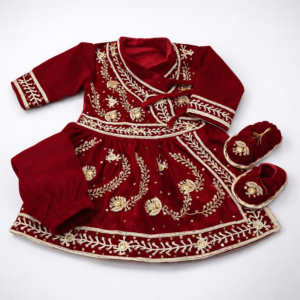 Baby Girl Maroon Embroidered Anarkali Dress Set