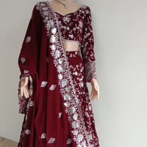 Maroon Velvet Lehenga Set
