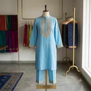 Sky Blue Linen Kurti Set