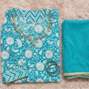Turquoise Floral Kurta Set