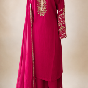 Rani Red Georgette Embroidered Kurta Set